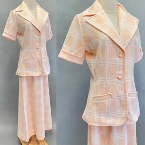 Vintage 70s Donovan Galvani plaid short sleeve blazer/ maxi skirt set size 11/12